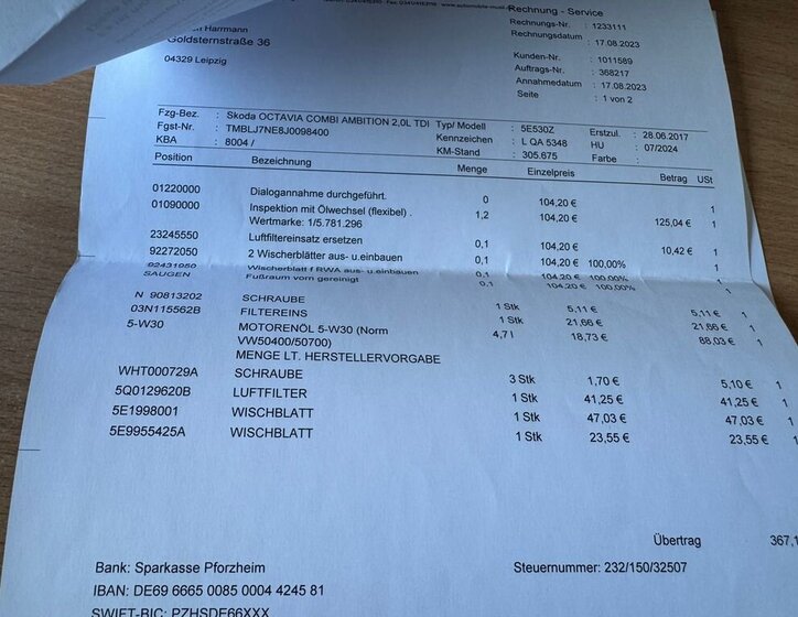Škoda Octavia Kombi 2,0 l 110 kw