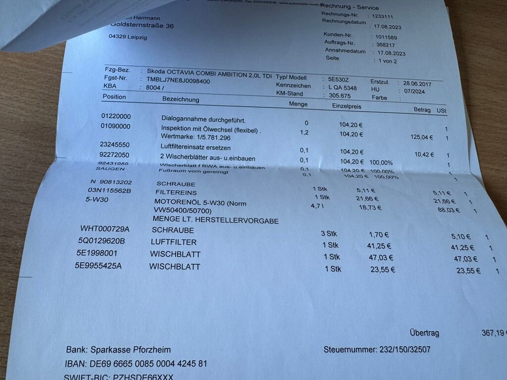 Škoda Octavia Kombi 2,0 l 110 kw