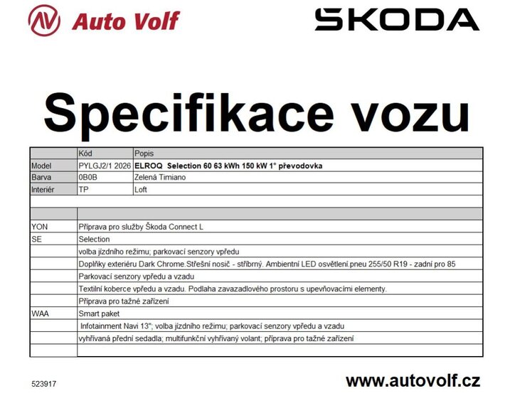 Škoda Elroq SUV / Terénní 1,0 150 kw