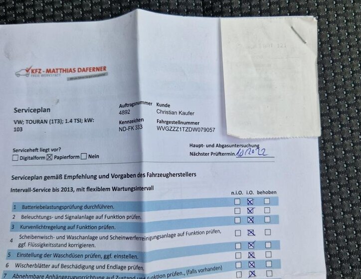 Volkswagen Touran MPV 1,4 l 103 kw