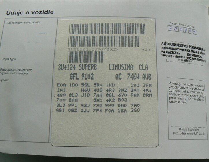 Škoda Superb Sedan 1,9 l 74 kw