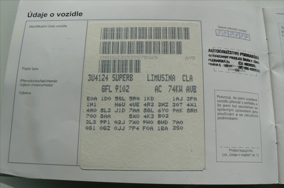 Škoda Superb Sedan 1,9 l 74 kw