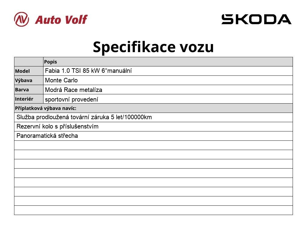 Škoda Fabia Hatchback 1,0 l 85 kw