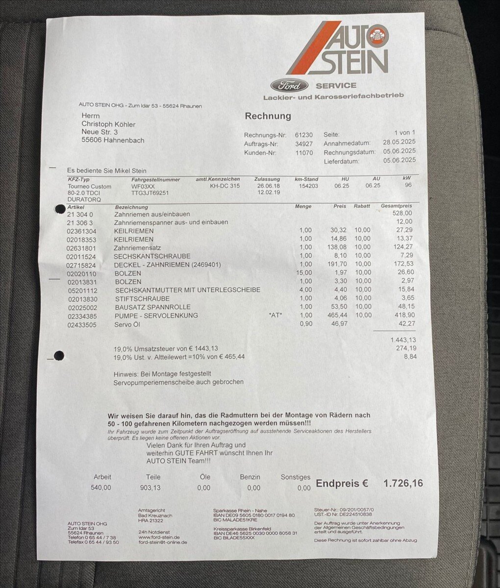 Ford Tourneo Custom MPV 2,0 l 96 kw