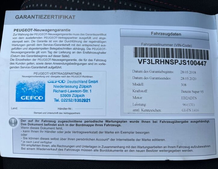 Peugeot 308 Kombi 1,2 l 96 kw