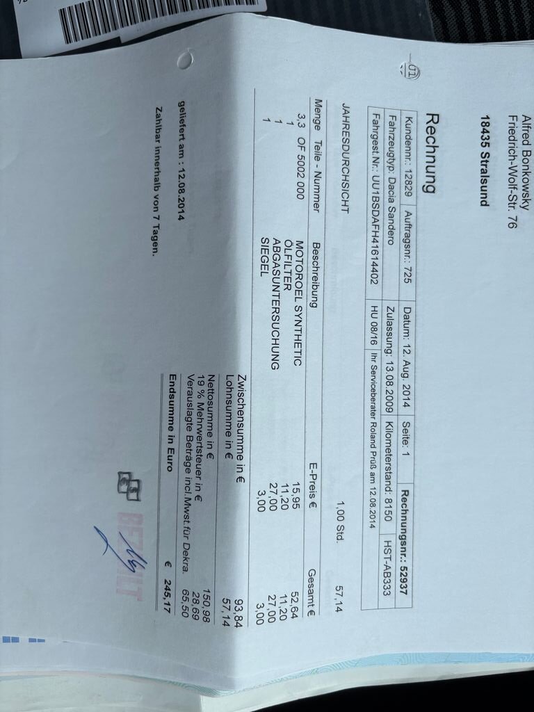 Dacia Sandero Hatchback 1,6 l 64 kw