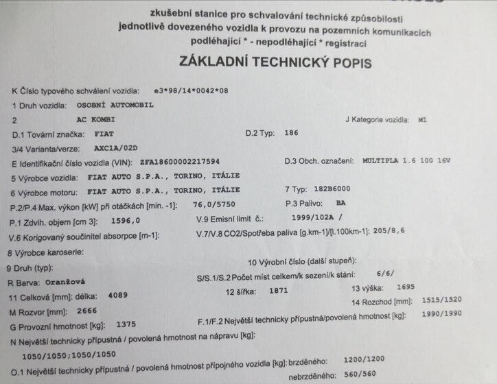 Fiat Multipla MPV 1,6 l 76 kw