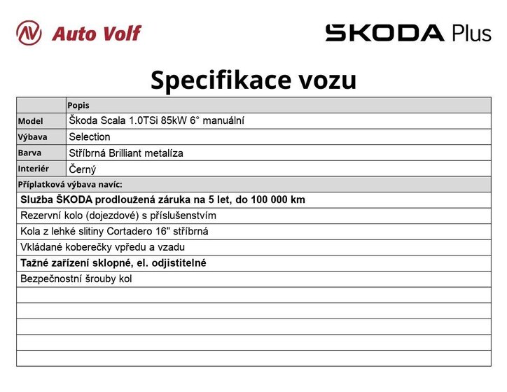 Škoda Scala Hatchback 1,0 l 85 kw