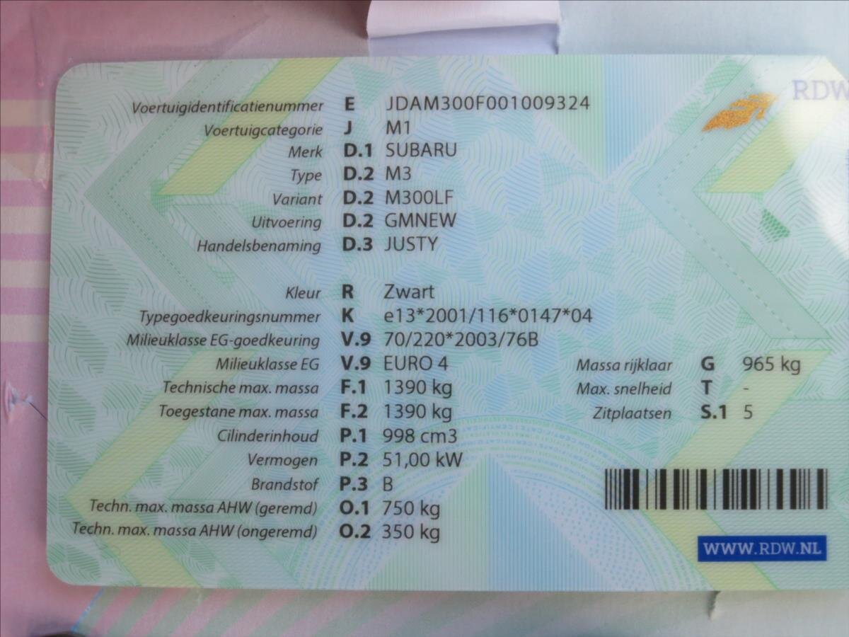 Subaru Justy Hatchback 998,0 51 kw