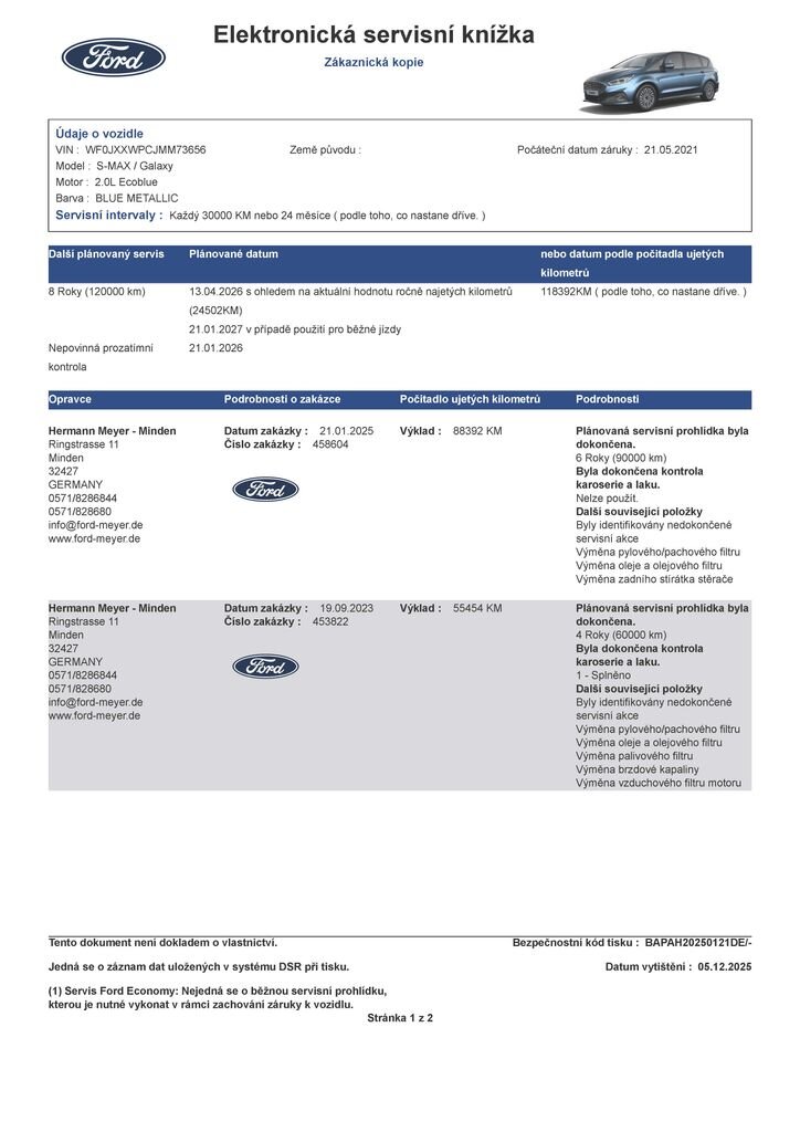 Ford S-MAX MPV 2,0 l 110 kw