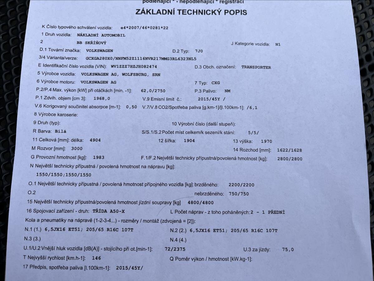 Volkswagen Transporter Ostatní 2,0 l 62 kw