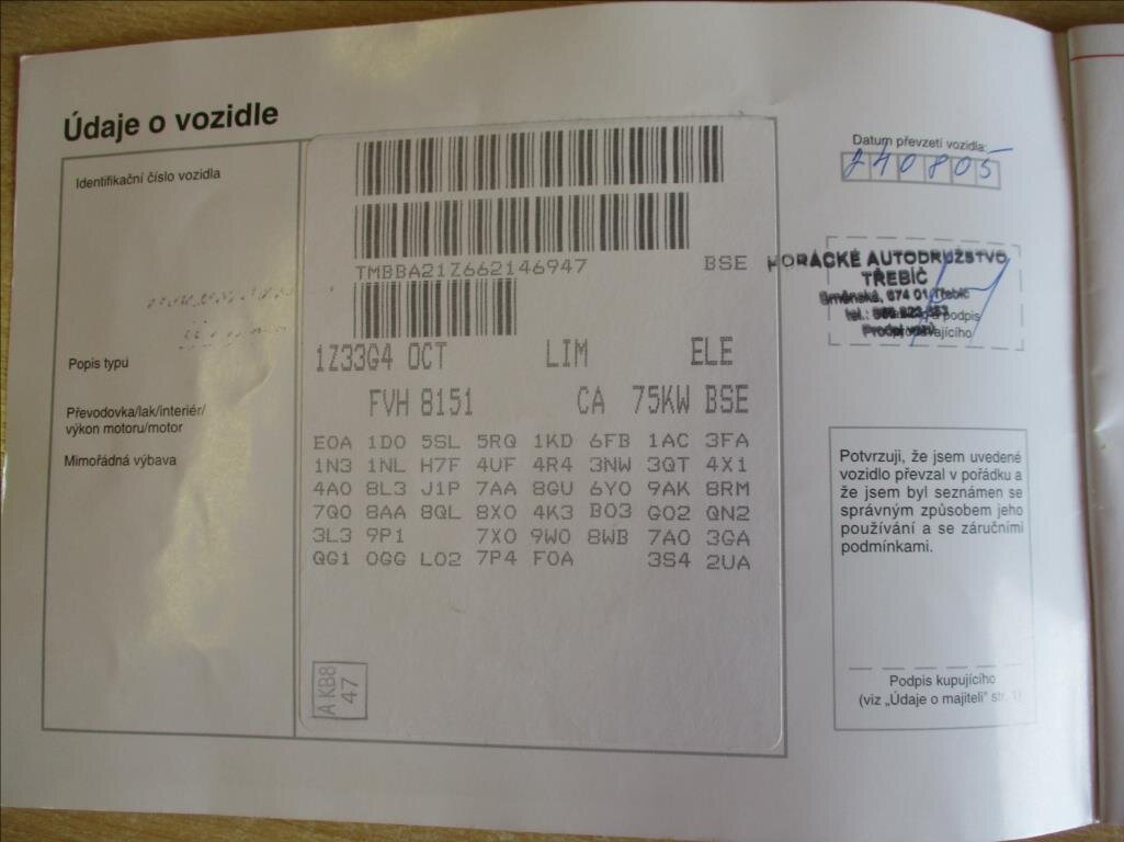 Škoda Octavia Sedan / Limuzína 1,6 l 75 kw