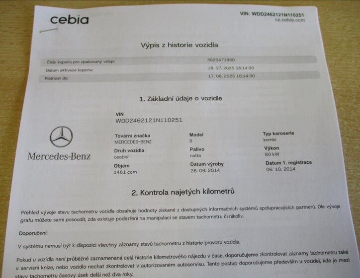 Mercedes-Benz Třídy B Kombi 1,5 l 80 kw