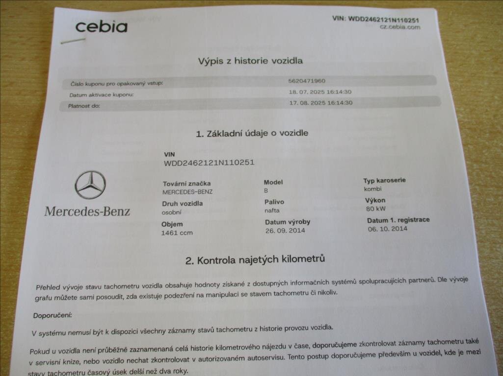 Mercedes-Benz Třídy B Kombi 1,5 l 80 kw