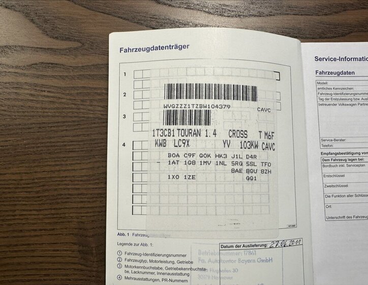 Volkswagen Touran MPV 1,4 l 103 kw