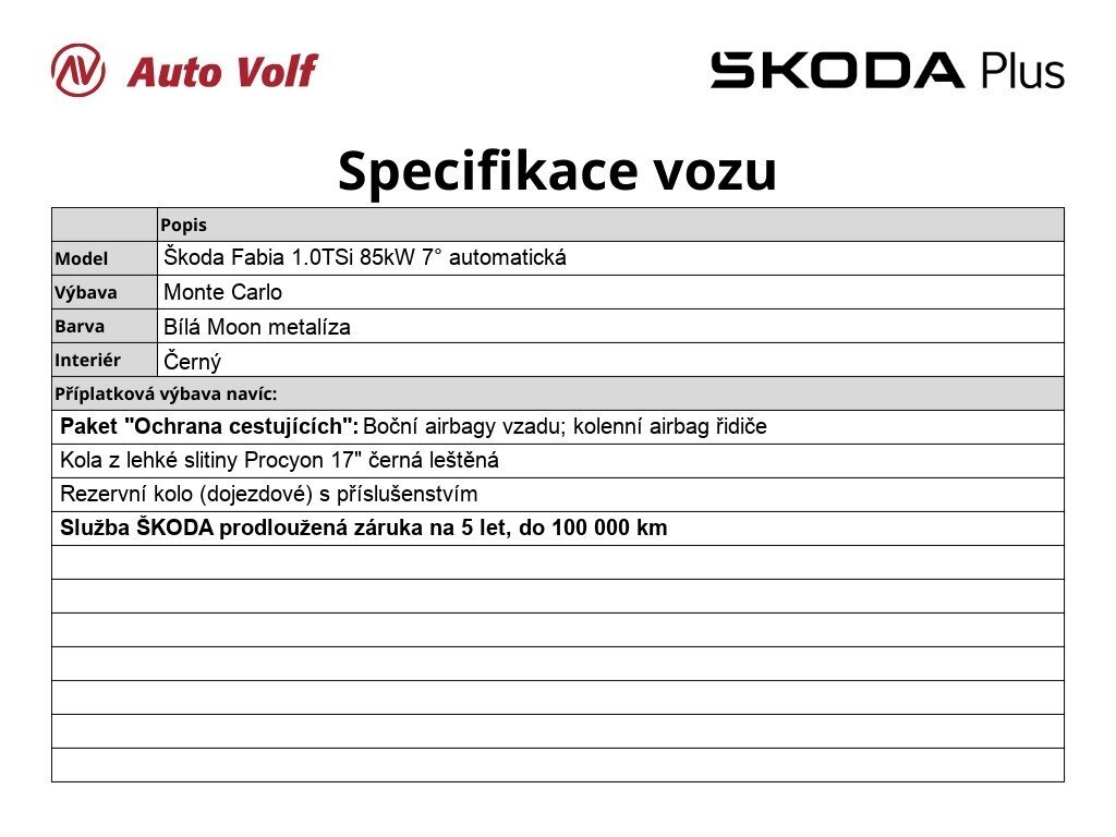 Škoda Fabia Hatchback 1,0 l 85 kw