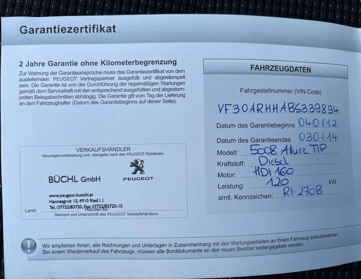 Peugeot 5008 MPV 2,0 l 120 kw