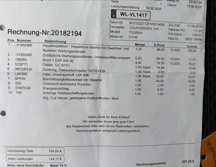 Volkswagen Touran MPV 1,2 l 81 kw