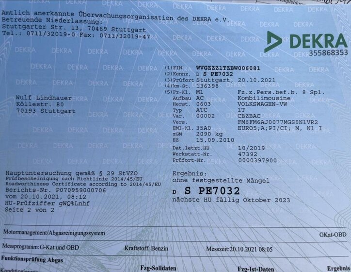 Volkswagen Touran MPV 1,2 l 77 kw