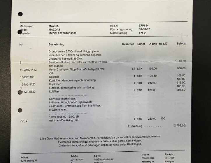 Mazda 6 Sedan 2,0 l 121 kw