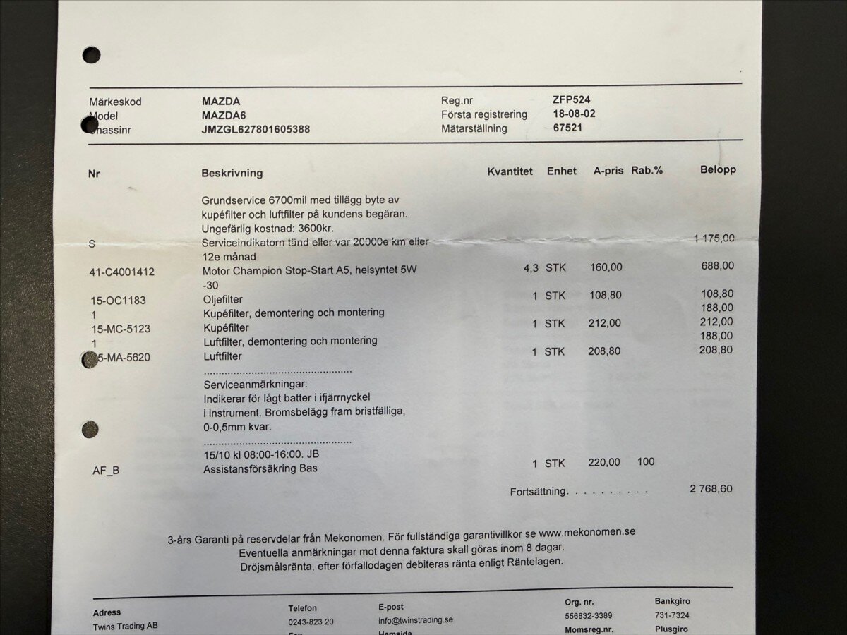 Mazda 6 Sedan 2,0 l 121 kw