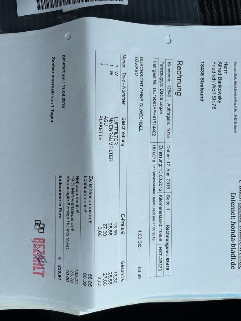 Dacia Sandero Hatchback 1,6 l 64 kw