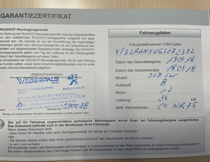 Peugeot 308 Kombi 1,2 l 96 kw