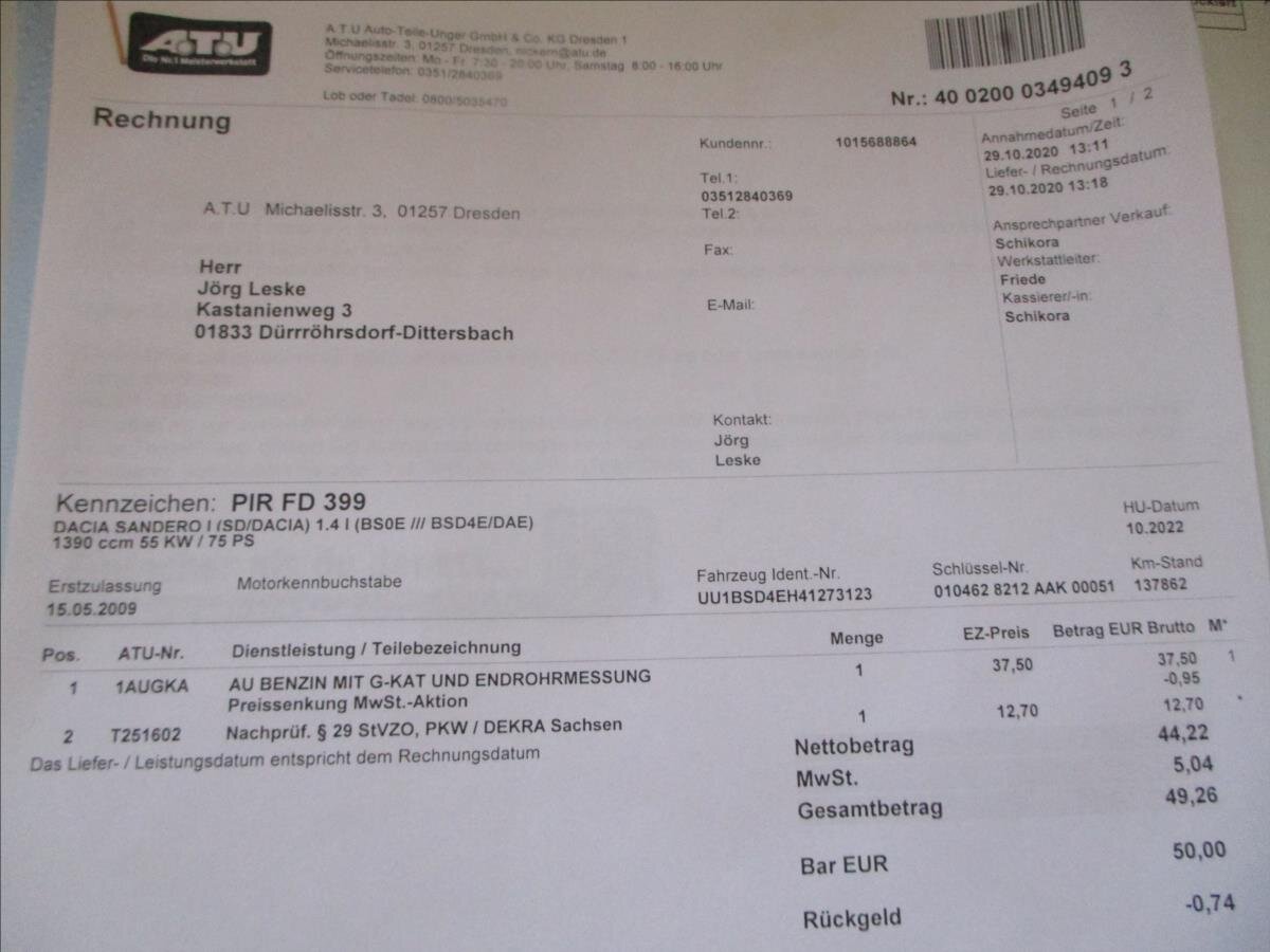 Dacia Sandero Hatchback 1,4 l 55 kw