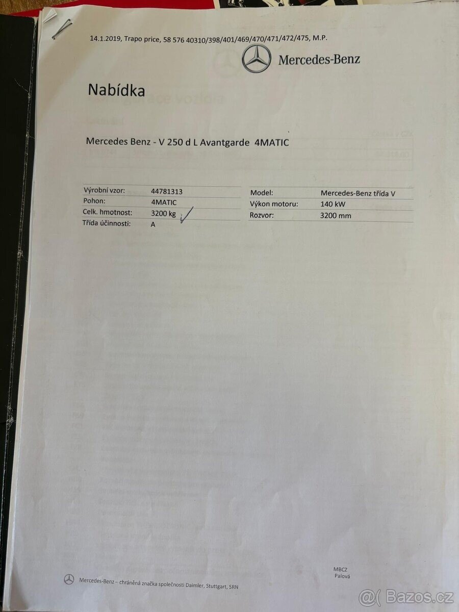 Mercedes-Benz Třídy V VAN / Minibus 0,0 140 kw