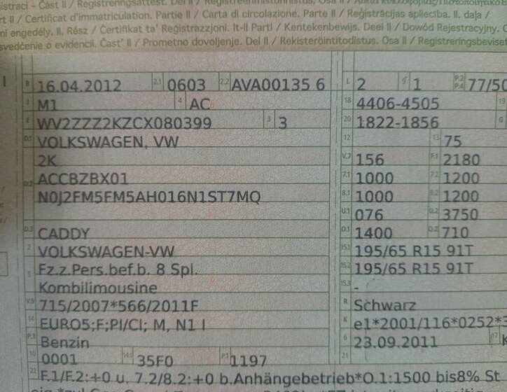 Volkswagen Caddy Kombi 1,2 l 77 kw