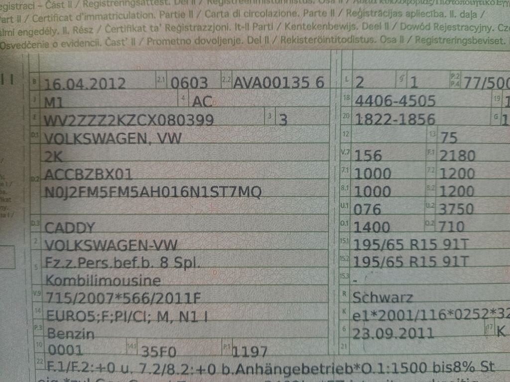 Volkswagen Caddy Kombi 1,2 l 77 kw