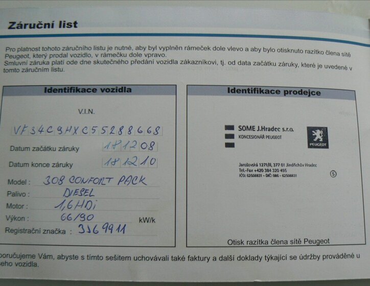 Peugeot 308 Hatchback 1,6 l 66 kw