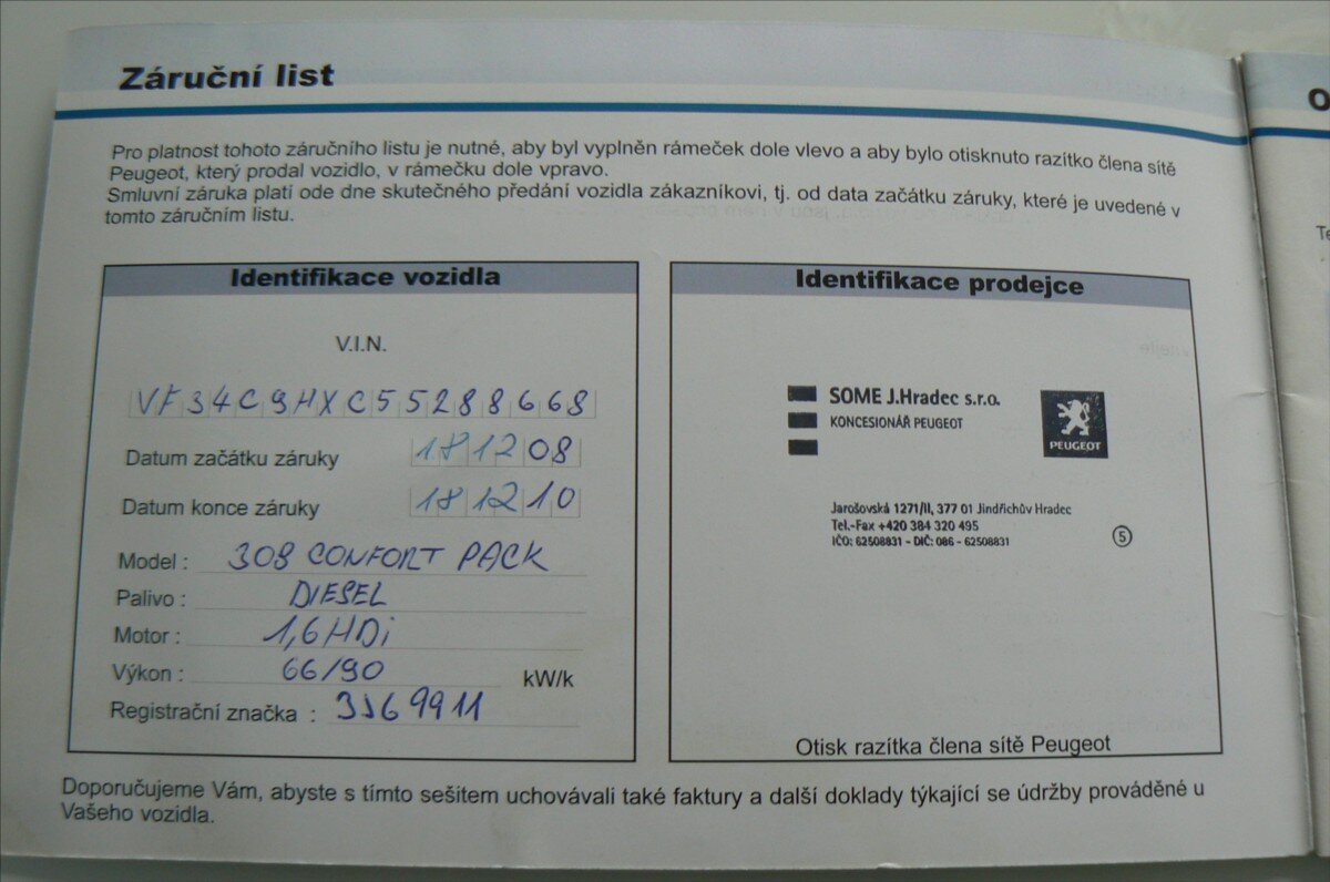 Peugeot 308 Hatchback 1,6 l 66 kw