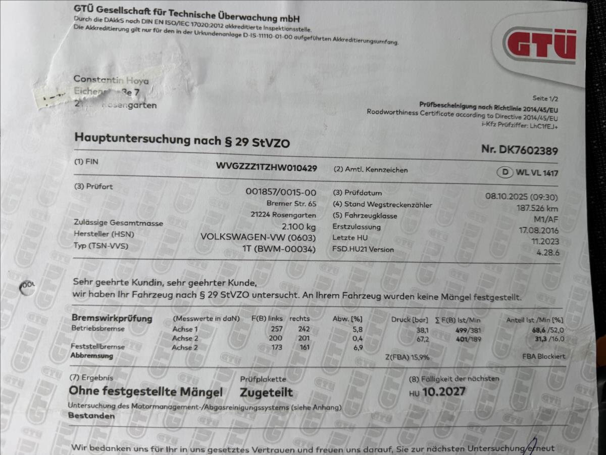 Volkswagen Touran MPV 1,2 l 81 kw