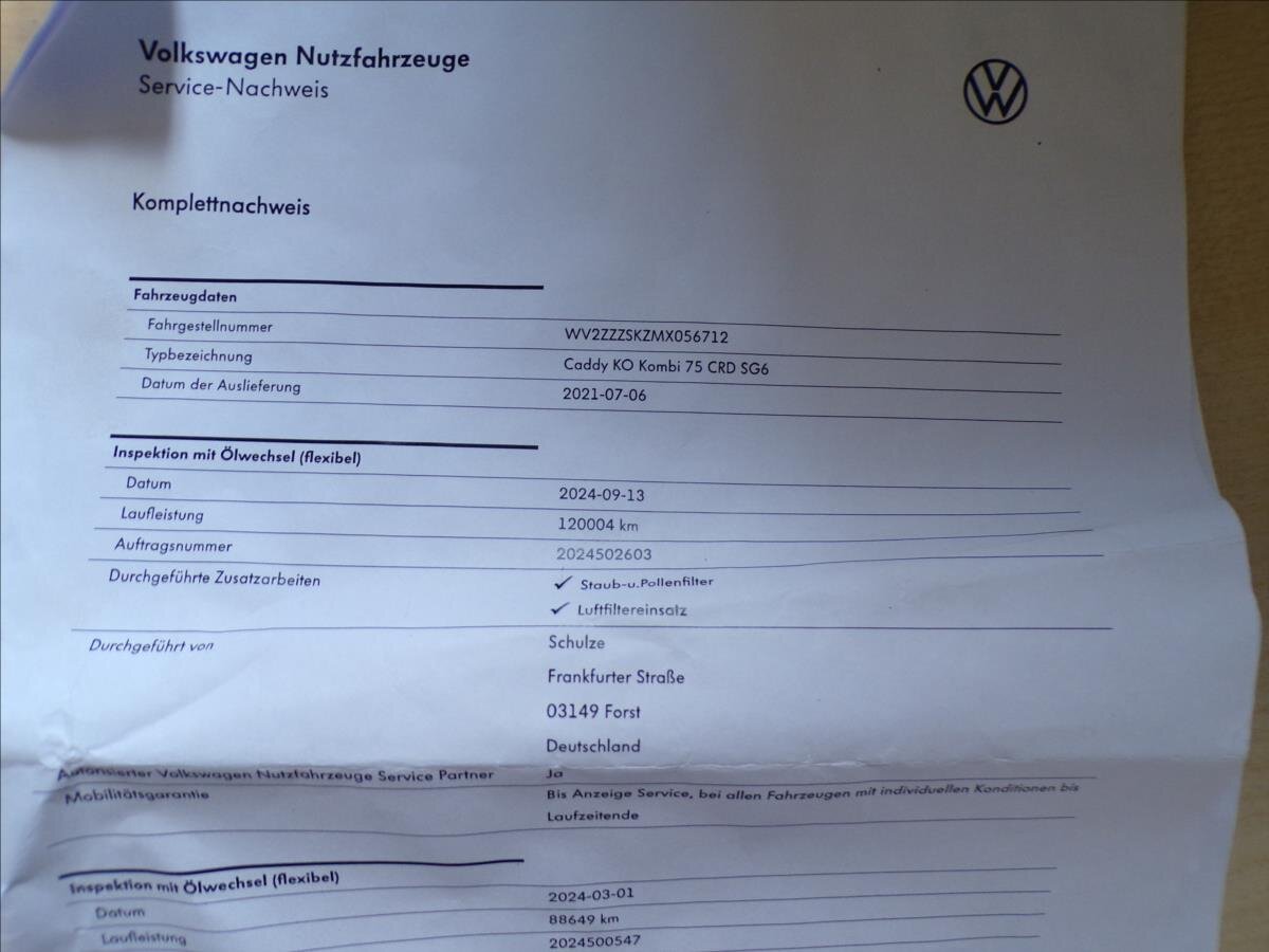 Volkswagen Caddy Kombi 2,0 l 75 kw